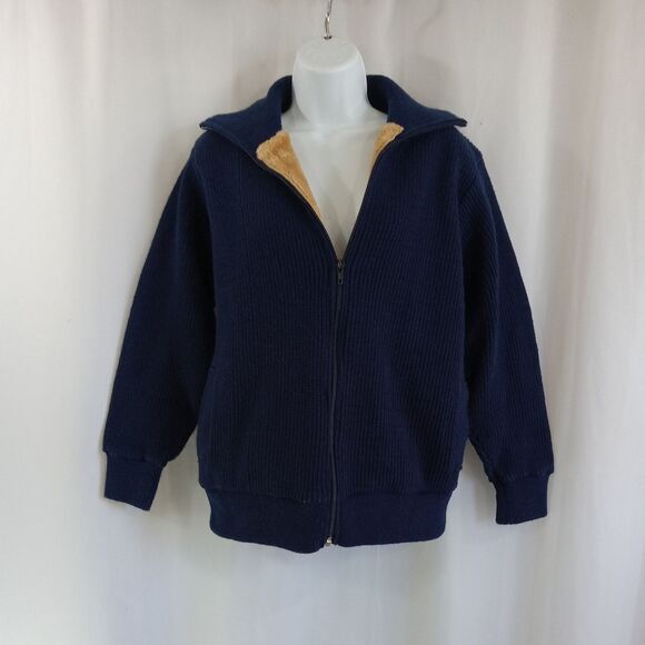 Montgomery Ward sweater coat women's size medium blue tan lined - Picture 3 of 12